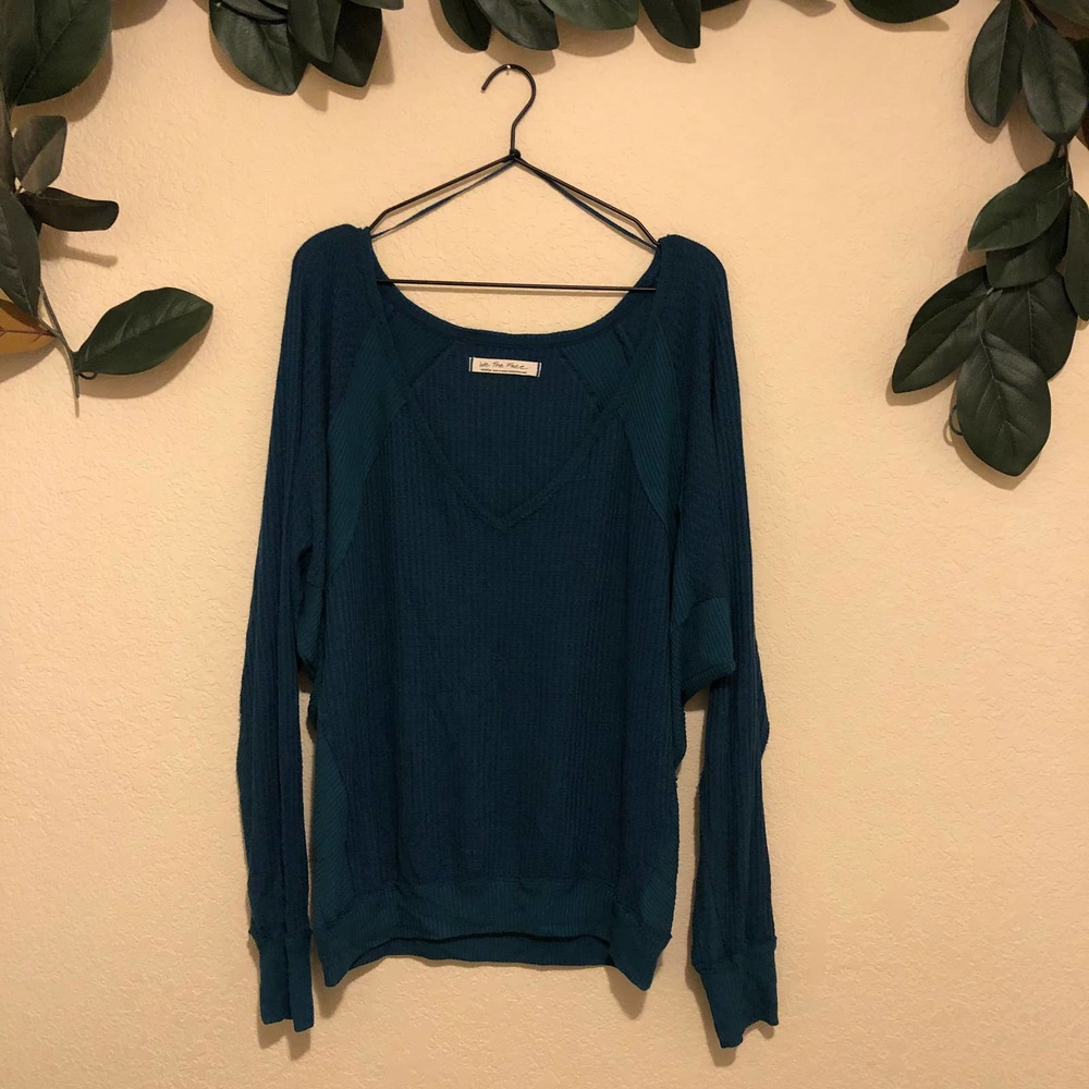 Free People Teal V-Neck Top